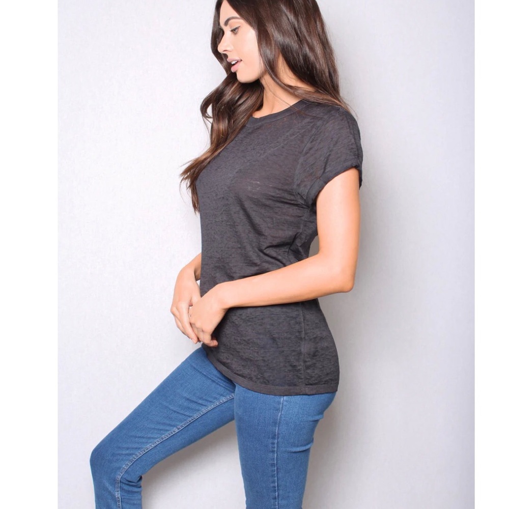 Burnout Knit Black Short Sleeve Tee XL Minimalist Layering Basic Staple Top - Picture 2 of 7